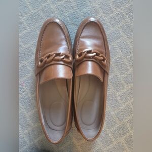 Cole Haan Tan Leather Loafers with Chain Detail